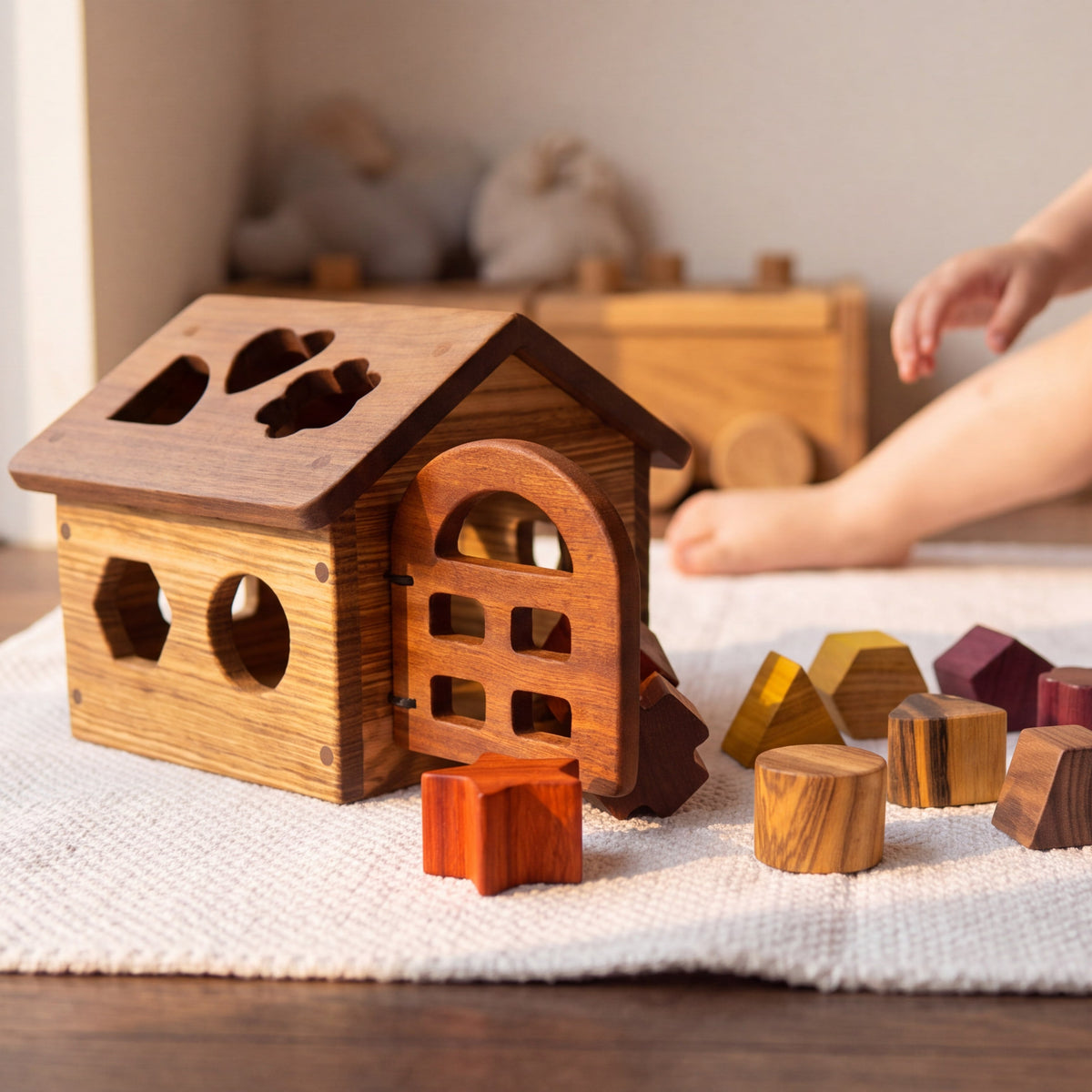 Shape Sorting House — Zebrano & Walnut Gift Set