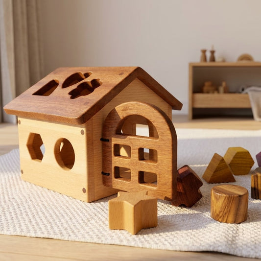 Shape Sorter House — Beech & Mahogany