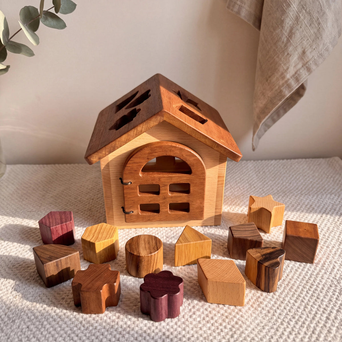 Shape Sorter House — Beech & Mahogany