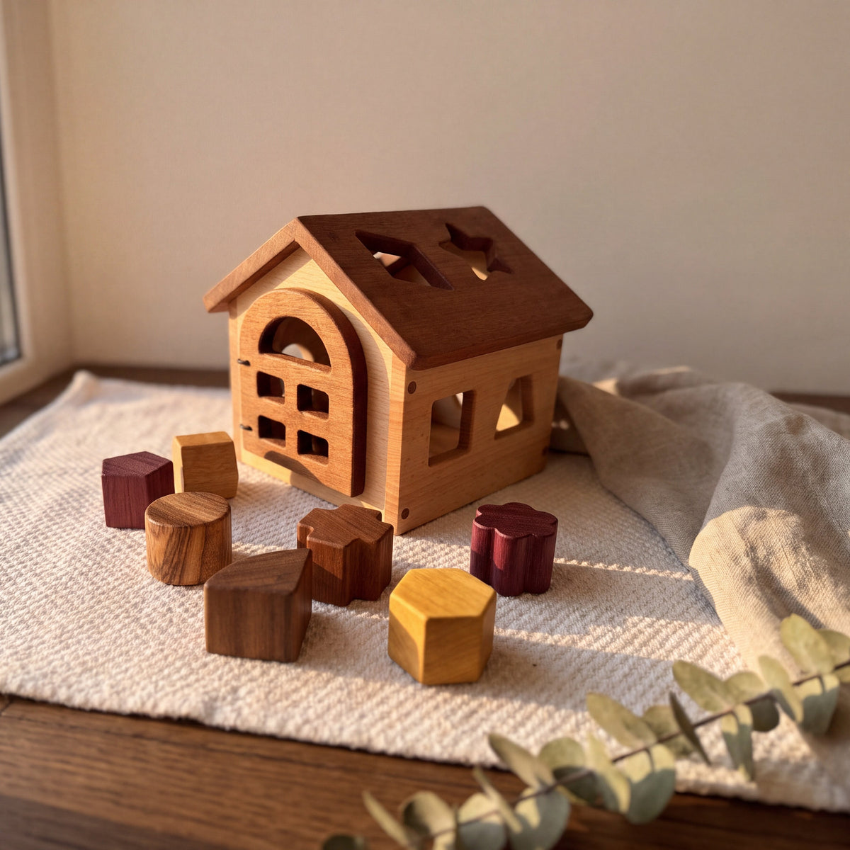Shape Sorter House — Beech & Mahogany