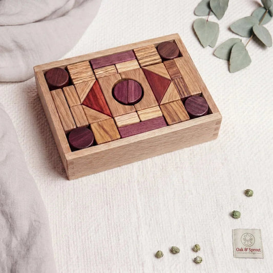 Exotic Hardwood Building Blocks - 60pc Oak Box Set