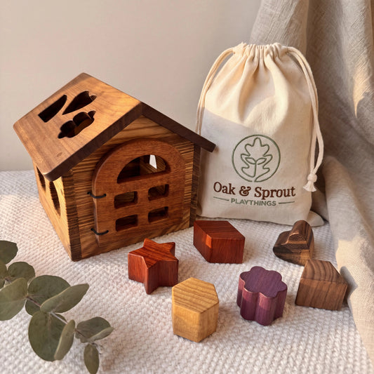 Shape Sorting House — Zebrano & Walnut Gift Set