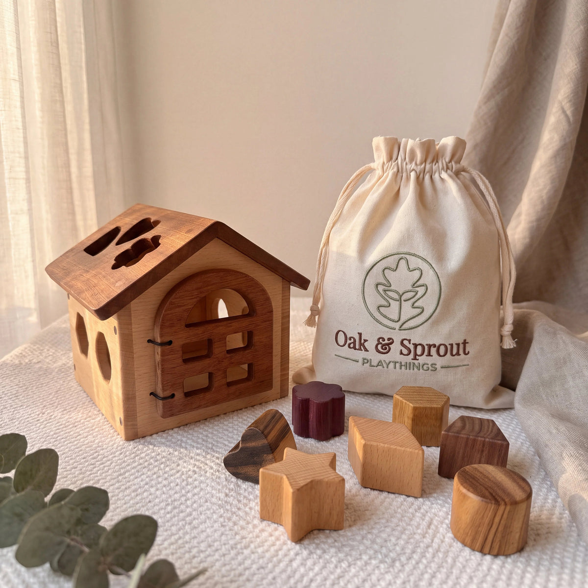 Shape Sorter House — Beech & Mahogany